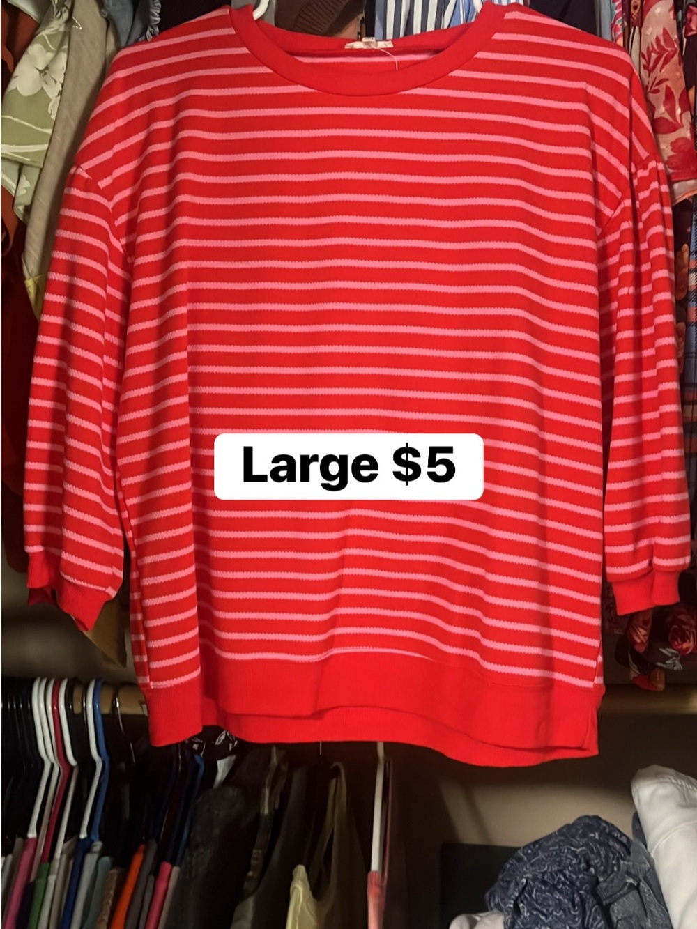 Red & Light Pink Striped Knit Pullover